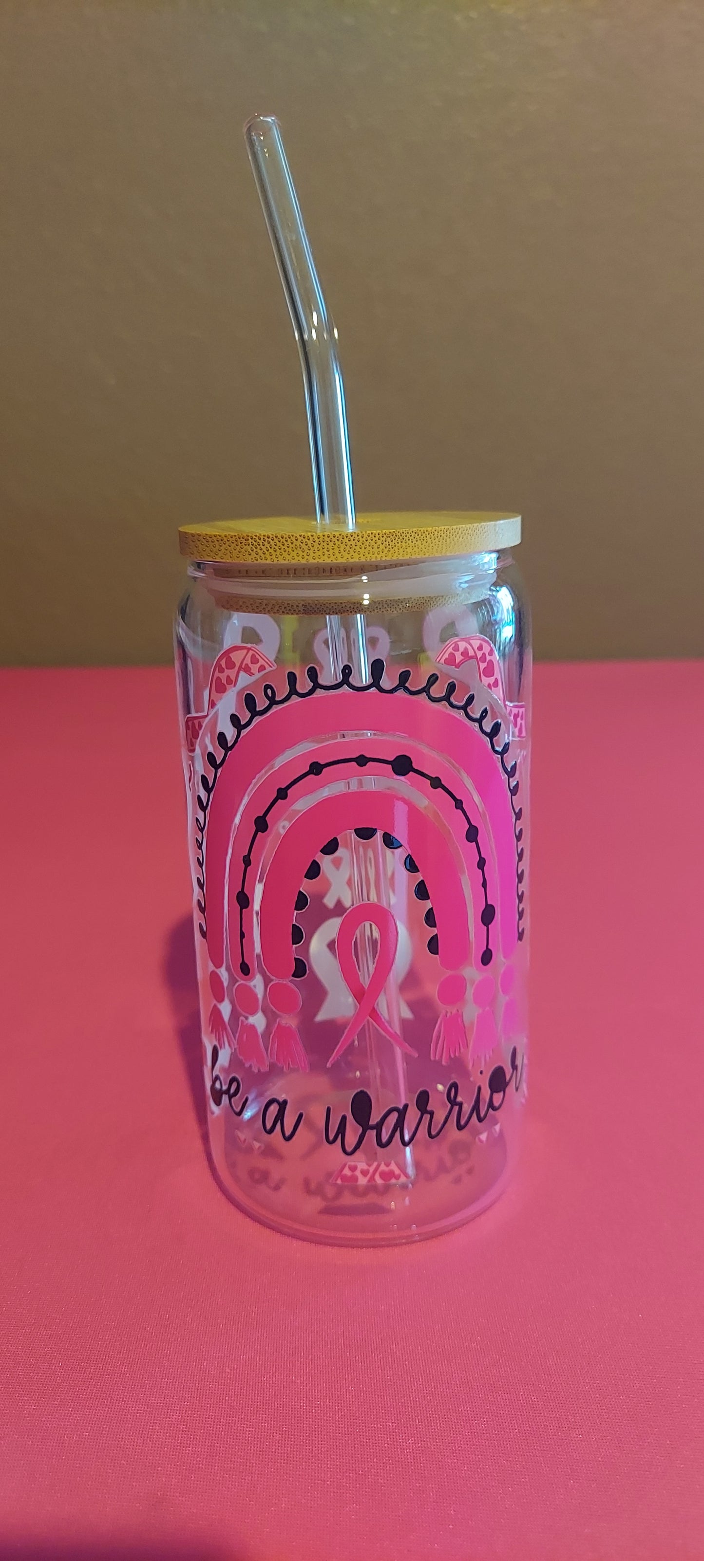 GLASS CUP WITH LID AND STRAW