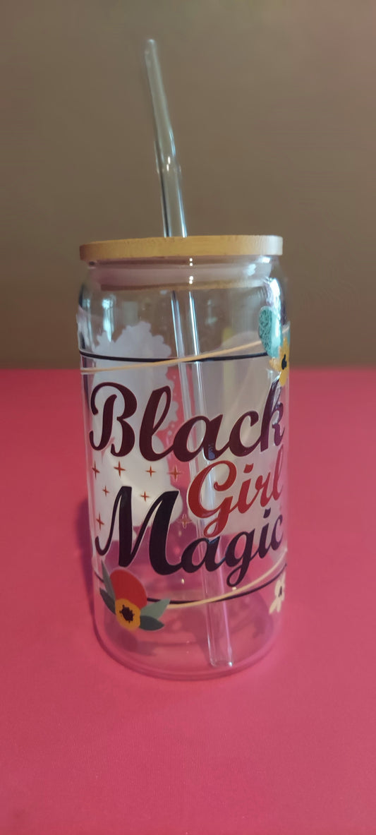 GLASS CUP WITH LID AND STRAW