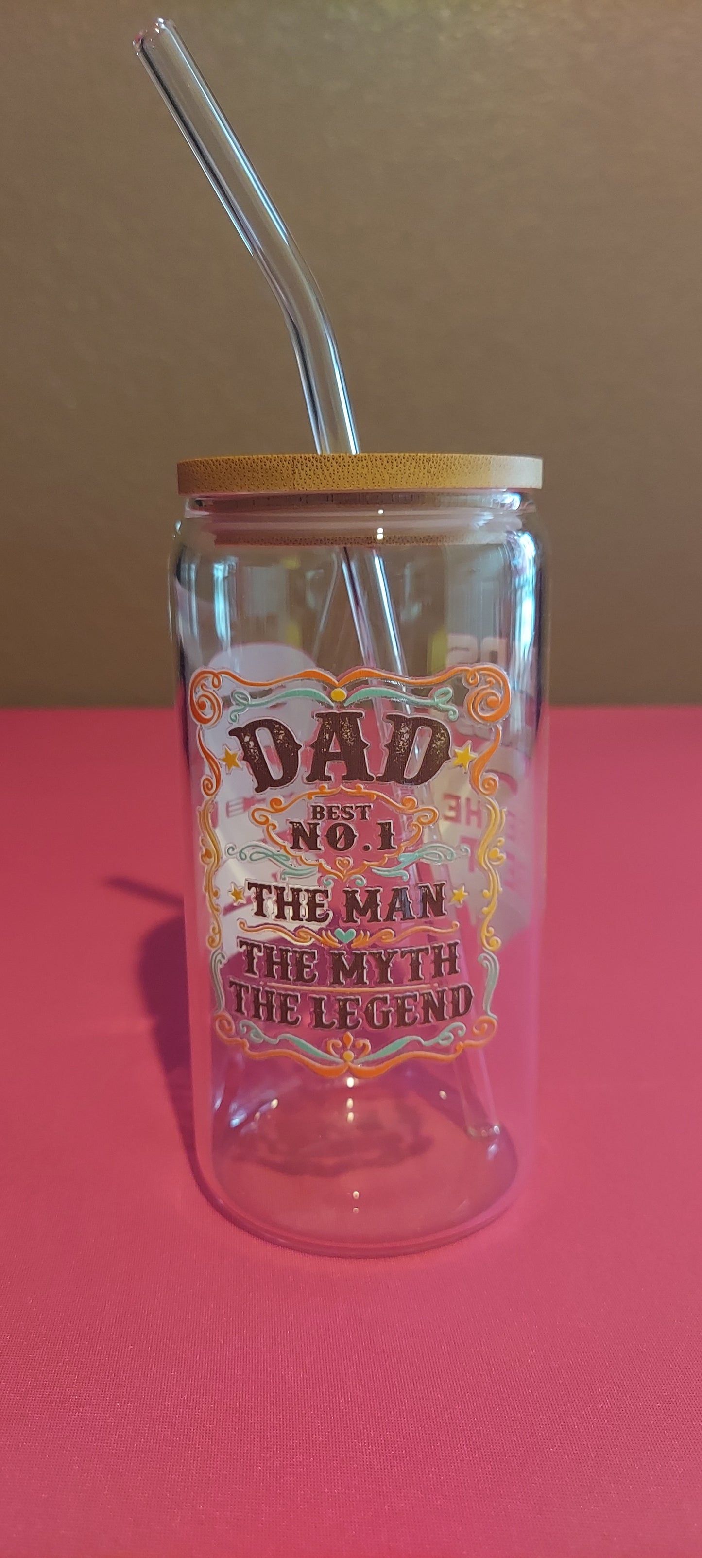 GLASS CUP WITH LID AND STRAW